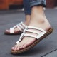 Men Casual PU Leather Clip Toe Slippers Beach Slipeprs