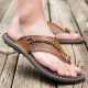 Men Soft Casual Genuine Leather Beach Clip Toe Slippers