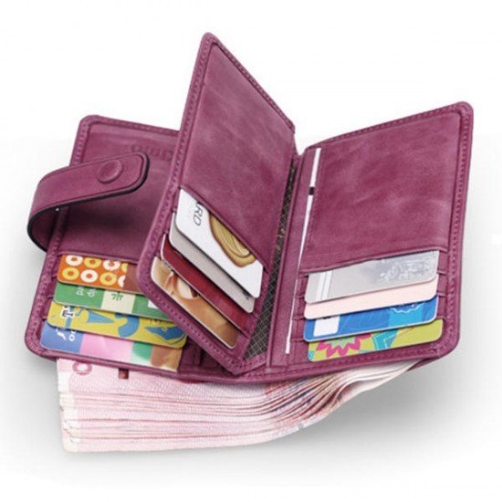 12 Card Slots Women Genuine Leather Minimalist Elegant Short Wallet Card Holder Purse