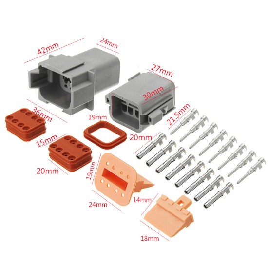 Deutsch DTM 8-pin Connector Kit Male & Female Connectors Plug 14-16AWG Nickel