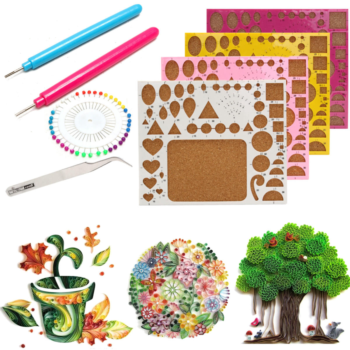 Creations Paper Quilling Kit Tweezer Board Needles Slotted Tools Diy Craft