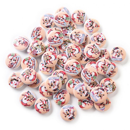 100 PCS Printed Round Pattern Wooden Button Mixed 2 Hole Natural Sewing Handmade Clothes Buttons