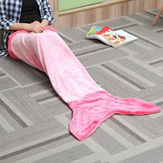 124x104cm Flannel Mermaid Tail Blanket Super Soft Sofa Home Office Bed Mat Sleep Bag