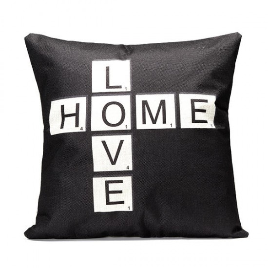 43x43cm Black English Letter Fashion Cotton Linen Pillow Case Home Sofa Seat Bed Car Cushion Decor