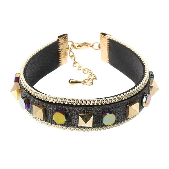 Bohemian Rivet Gold Plated Bracelet Colorful Coin Leather Bracelet Bangle Fashion for Women