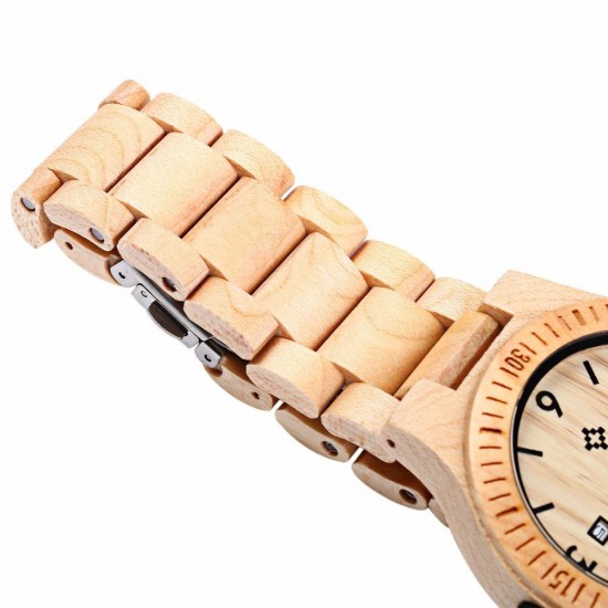 BEWELL ZS-W086B Men Natural Wooden Auto Calendar Display Fashion Quartz Wrist Watch