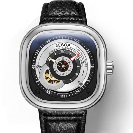 AESOP 9023 Industrial Series Automatic Mechanical Watches Business Style Leather Strap Men Watch