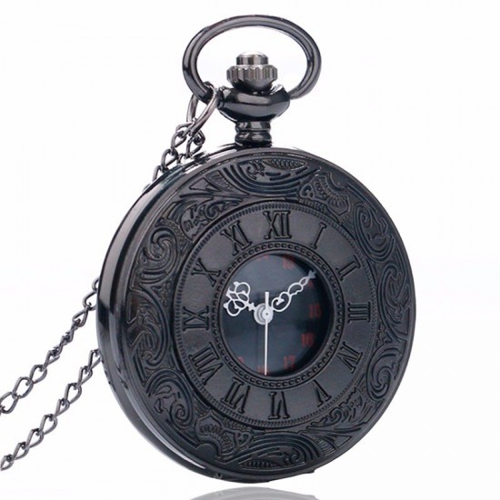 DEFFRUN P427 Retro Punk Style Roman Number Jewelry Collection Quartz Chain Pocket Watch