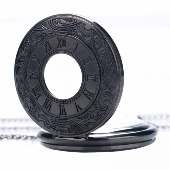 DEFFRUN P427 Retro Punk Style Roman Number Jewelry Collection Quartz Chain Pocket Watch