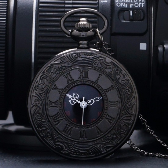 DEFFRUN P427 Retro Punk Style Roman Number Jewelry Collection Quartz Chain Pocket Watch