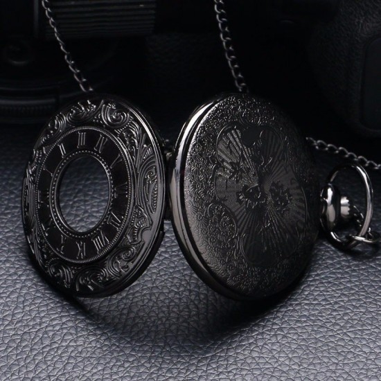 DEFFRUN P427 Retro Punk Style Roman Number Jewelry Collection Quartz Chain Pocket Watch