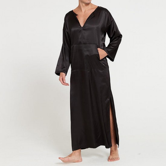 Casual Home Loungewear Soft Comfy Imitation Silk Sleepwear Night Gown Bathrobes for Men