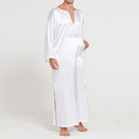 Casual Home Loungewear Soft Comfy Imitation Silk Sleepwear Night Gown Bathrobes for Men