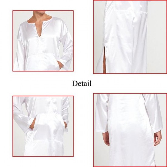 Casual Home Loungewear Soft Comfy Imitation Silk Sleepwear Night Gown Bathrobes for Men