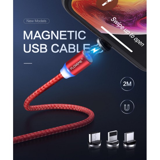 FLOVEME Micro USB LED Magnetic Braided Fast Charging Data Cable 2m For Redmi Note 5 Note 6 Pro S7