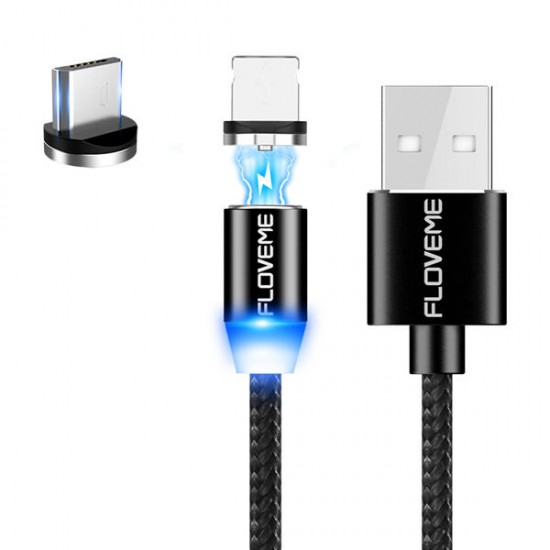 FLOVEME Micro USB LED Magnetic Braided Fast Charging Data Cable 2m For Redmi Note 5 Note 6 Pro S7