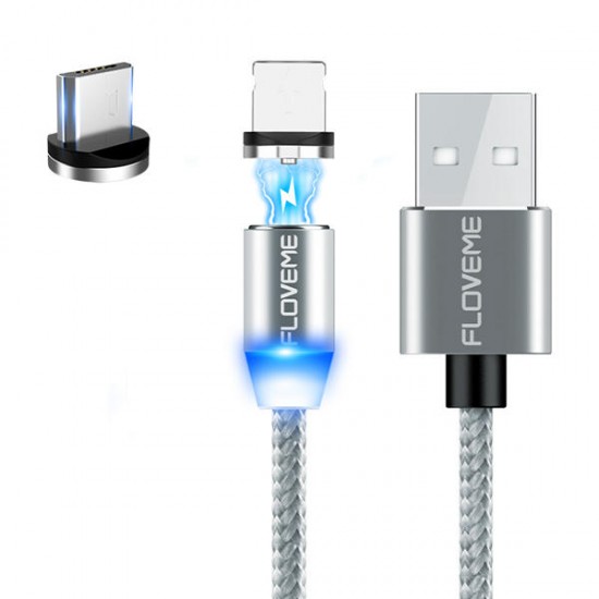 FLOVEME Micro USB LED Magnetic Braided Fast Charging Data Cable 2m For Redmi Note 5 Note 6 Pro S7