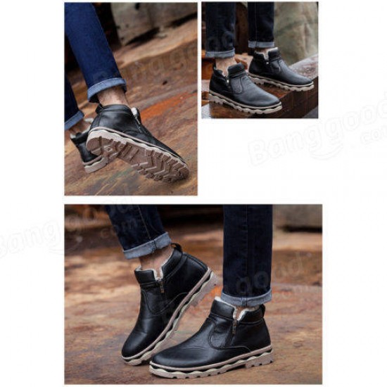 Men Winter Warm Snow Boots Faux Leather Casual Waterproof Thermal Ankle Shoes