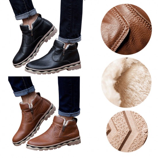 Men Winter Warm Snow Boots Faux Leather Casual Waterproof Thermal Ankle Shoes