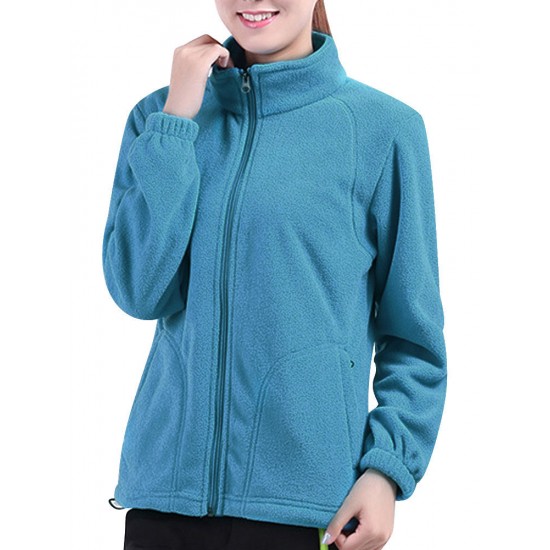 Women Brief Zipper Turtleneck Long Sleeve Fleece Thermal Outdoor Coat