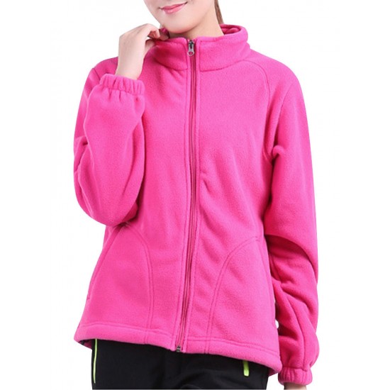 Women Brief Zipper Turtleneck Long Sleeve Fleece Thermal Outdoor Coat