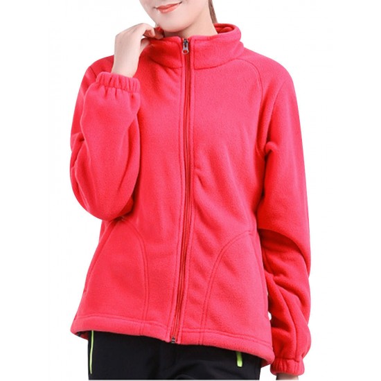 Women Brief Zipper Turtleneck Long Sleeve Fleece Thermal Outdoor Coat