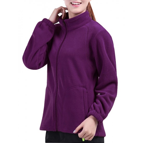 Women Brief Zipper Turtleneck Long Sleeve Fleece Thermal Outdoor Coat