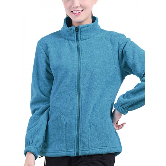 Women Brief Zipper Turtleneck Long Sleeve Fleece Thermal Outdoor Coat