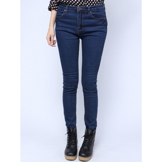 New Fashion Pencil Pants Retro Elastic Slim Blue Long Denim Jeans