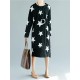 Casual Loose Women Star Printed Long Sleeve O-Neck Dress