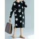 Casual Loose Women Star Printed Long Sleeve O-Neck Dress