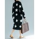 Casual Loose Women Star Printed Long Sleeve O-Neck Dress