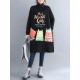 Casual Women Cartoon Print High Collar Fleece Thick Sweatershirt Dress