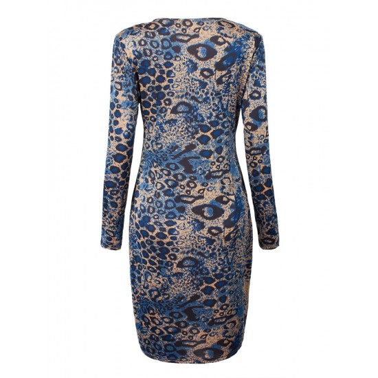 Sexy Leopard V Neck Split Women Bodycon Dress