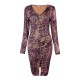 Sexy Leopard V Neck Split Women Bodycon Dress