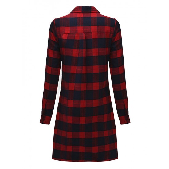 Casual Lady Plaid Print Asymmetrical Long Sleeve Shirt