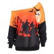 Halloween Pumpkin Bat Printed One Shoulder Long Sleeve Sweatshirt