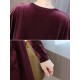 Elegant Women Crew Neck Two Tone Patchwork Velvet Long Sleeve Dress