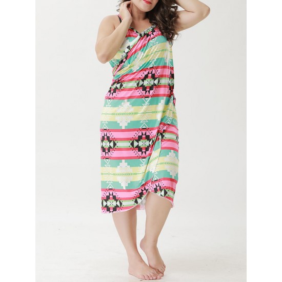 Plus Size Soft Multi-way Wear Printed Swimwear Cover-Ups Beach Sun Protection Clothing