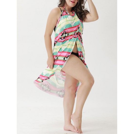 Plus Size Soft Multi-way Wear Printed Swimwear Cover-Ups Beach Sun Protection Clothing