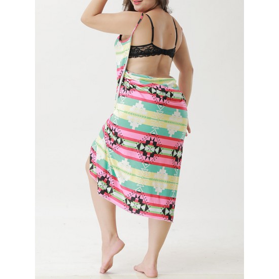 Plus Size Soft Multi-way Wear Printed Swimwear Cover-Ups Beach Sun Protection Clothing