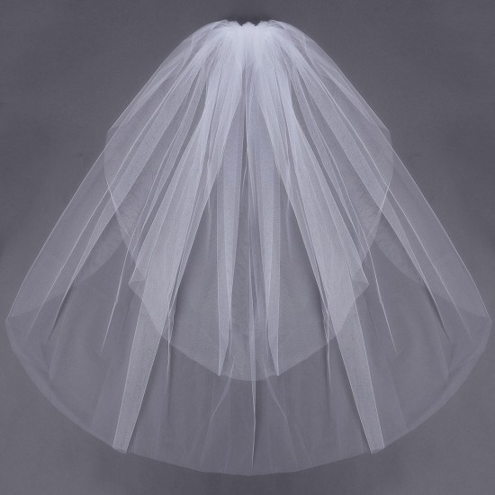 2 Layers Bride White Ivory Bridal Elbow Length Cut Edge Wedding Veil With Comb