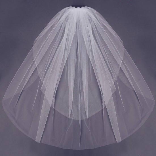 2 Layers Bride White Ivory Bridal Elbow Length Cut Edge Wedding Veil With Comb