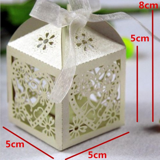 10PCS Heart Pattern Ribbon Laser Cut Hollow Out Wedding Candy Box Gift Chocolate Storage