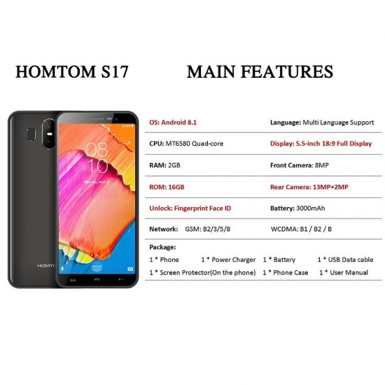 Homtom S17 3G Smartphone 2GB RAM 16GB ROM