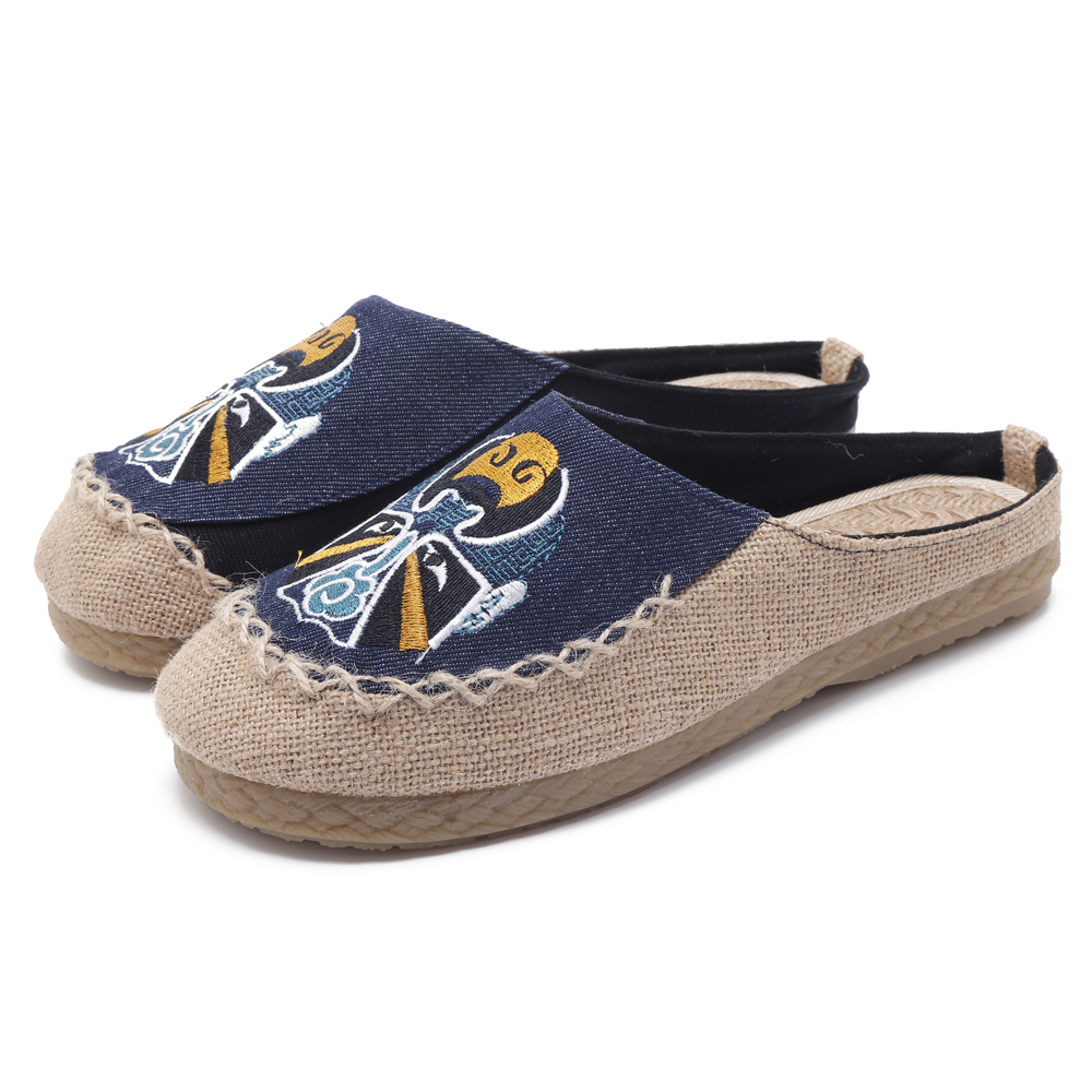 Men-Comfy-Breathable-Flax-Slippers-Peking-Opera-Pattern-Casual-Breathable-Loafers-1326371