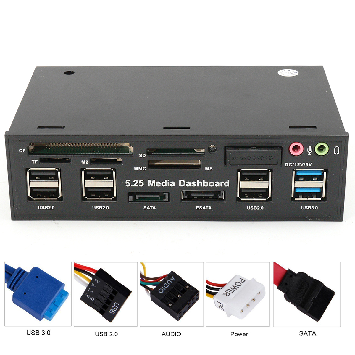 525-Inch-USB30-Drive-Bay-SD-TF-Card-Reader-SATA-USB-Hub-Audio-Front-Panel-Media-Dashboard-1131898