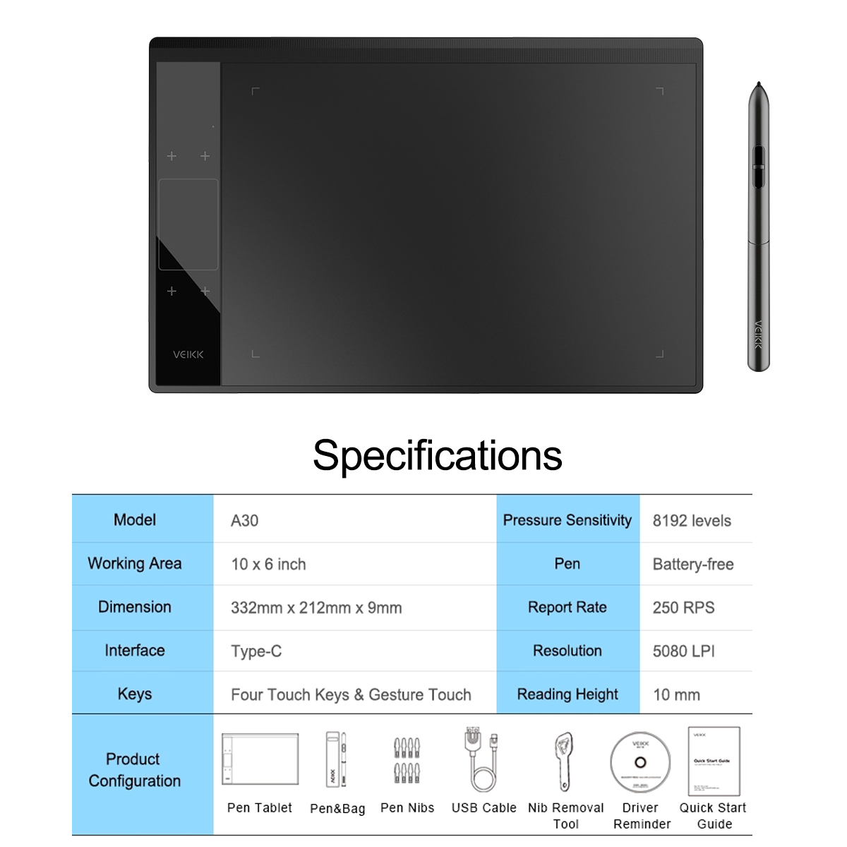 VEIKK-A30-Graphics-Drawing-Tablet-for-Illustrator-10x6-inches-Large-Active-Area-Digital-Pen-Drawing--1420177