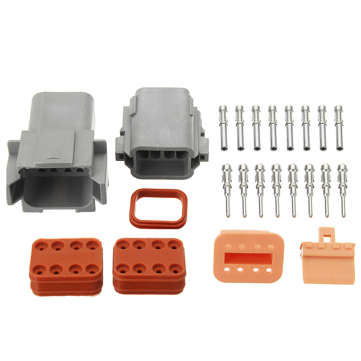 Deutsch-DTM-8-pin-Connector-Kit-Male-amp-Female-Connectors-Plug-14-16AWG-Nickel-1302951