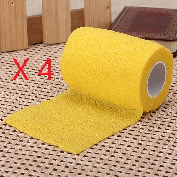 4pcs-Yellow-Ourdoor-Sports-Self-adhesive-Elastic-Gauze-Tape-Care-Bandage-1047415